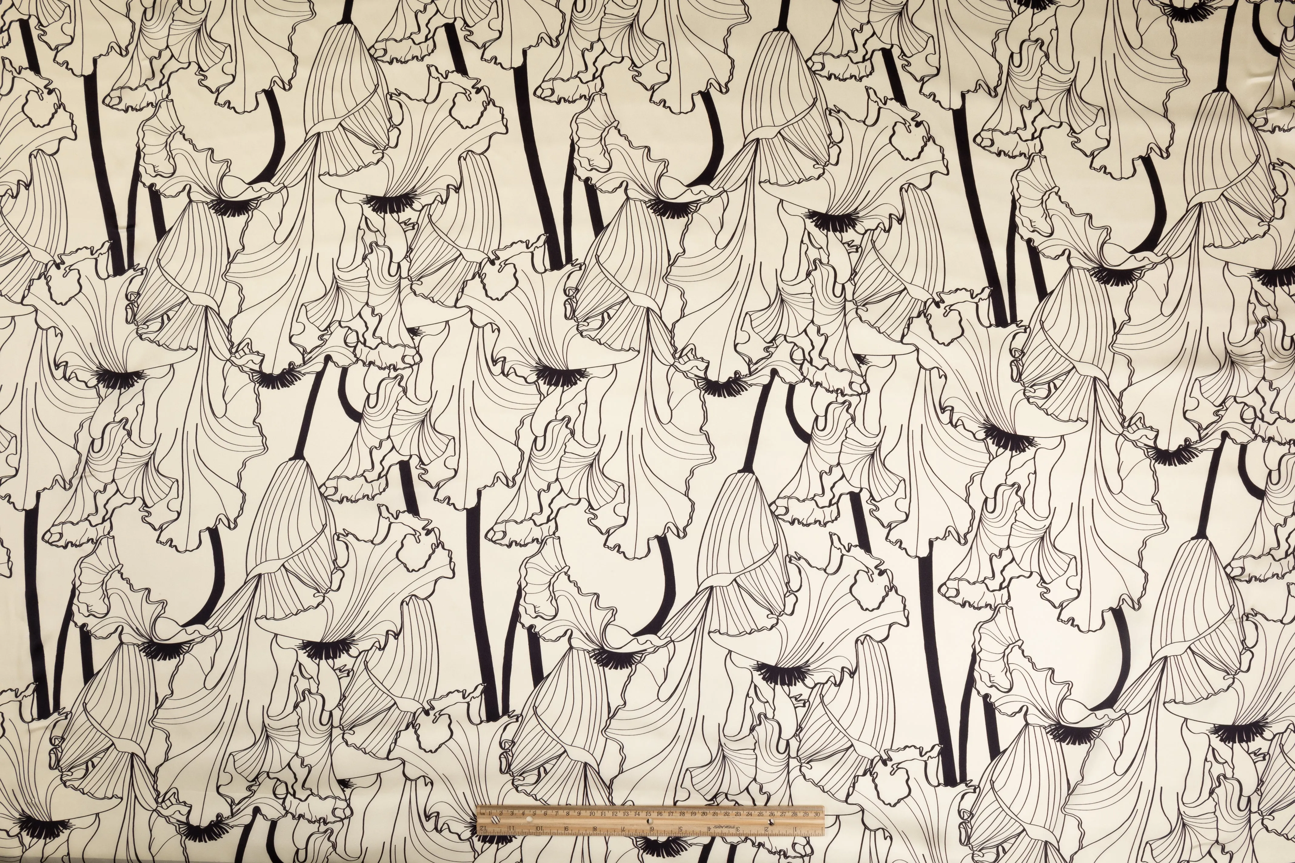 Abstract Italian Silk Charmeuse - Ivory and Black