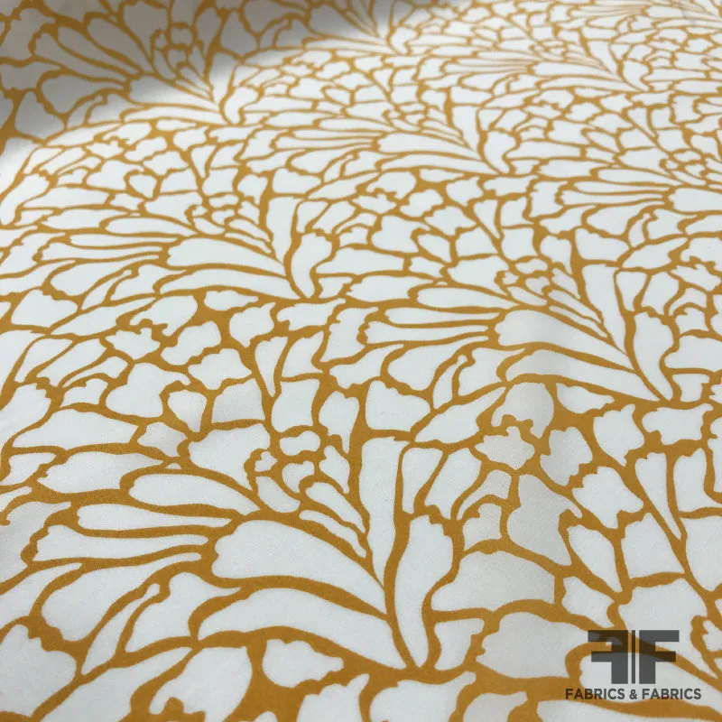 Abstract Printed Crepe de Chine - Mustard/White