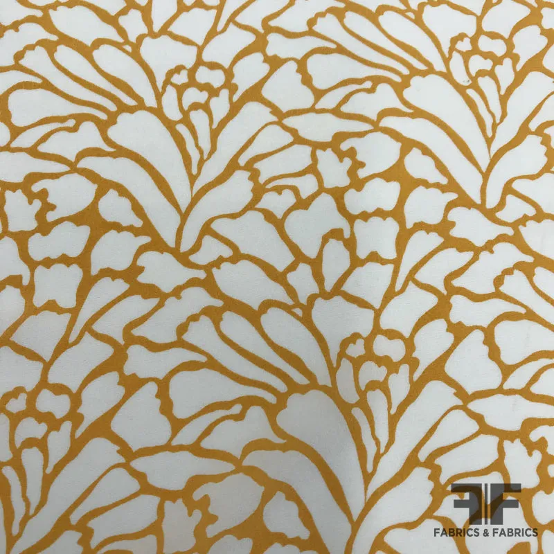 Abstract Printed Crepe de Chine - Mustard/White