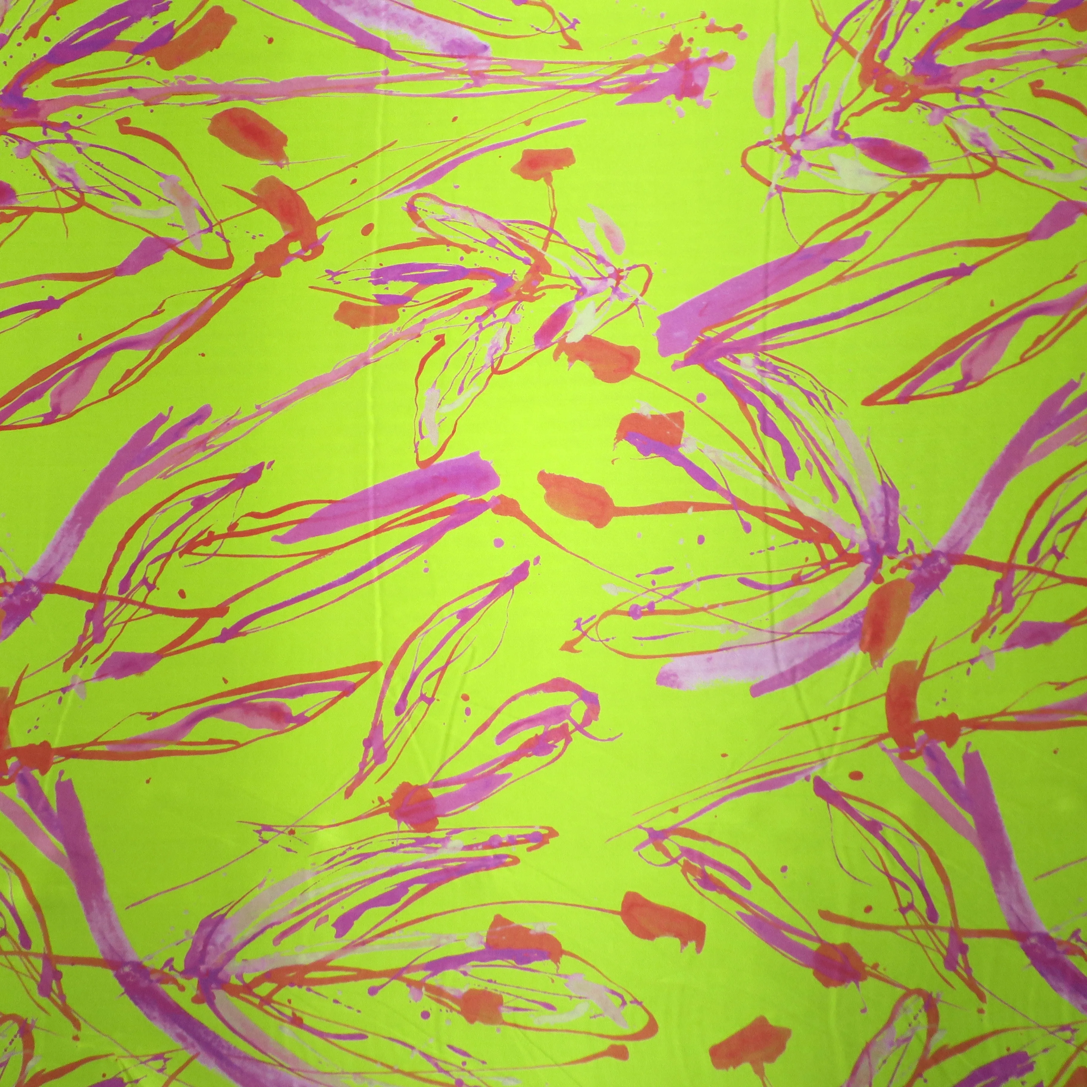 Abstract Splash Art Print on Blush Silk Charmeuse Fabric