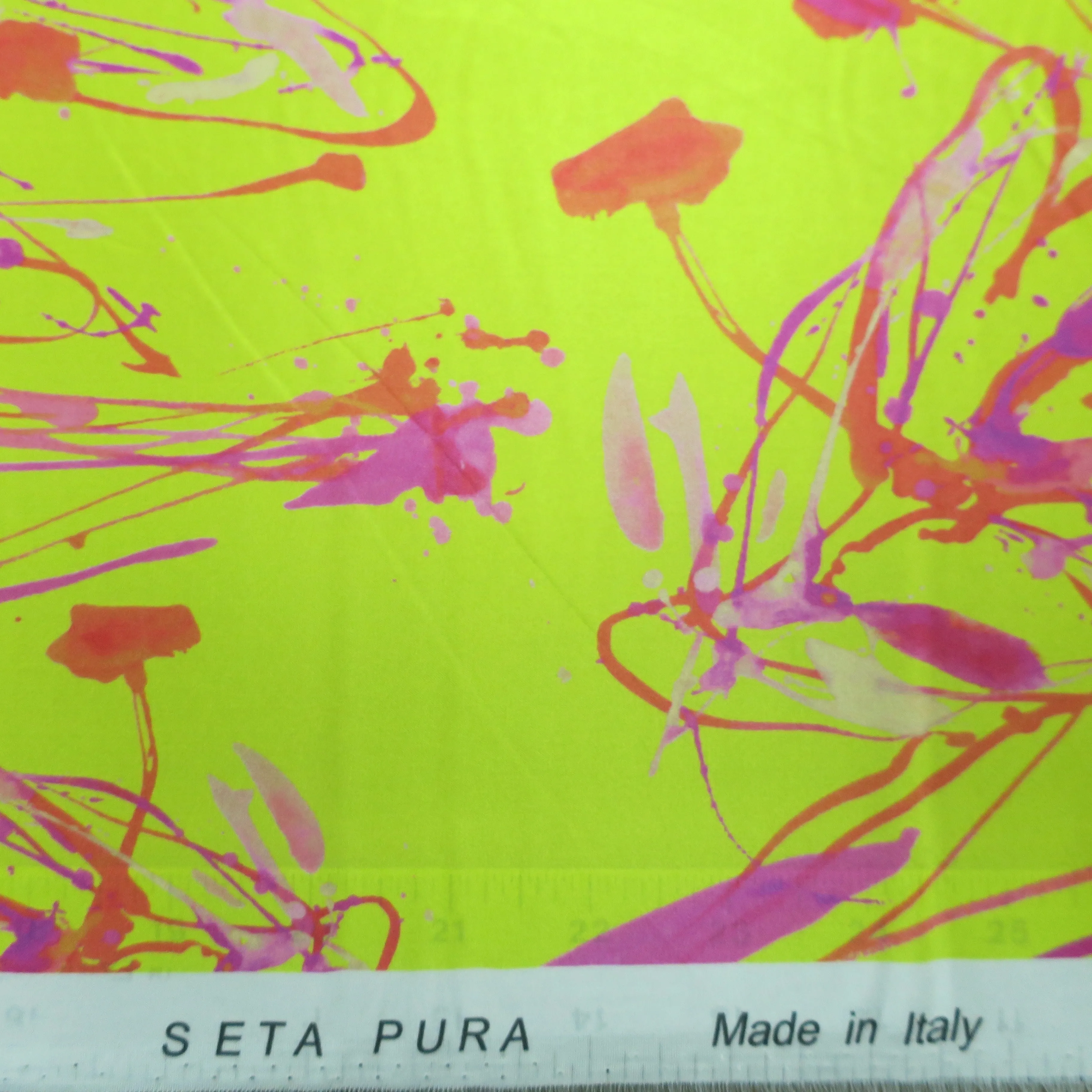 Abstract Splash Art Print on Blush Silk Charmeuse Fabric