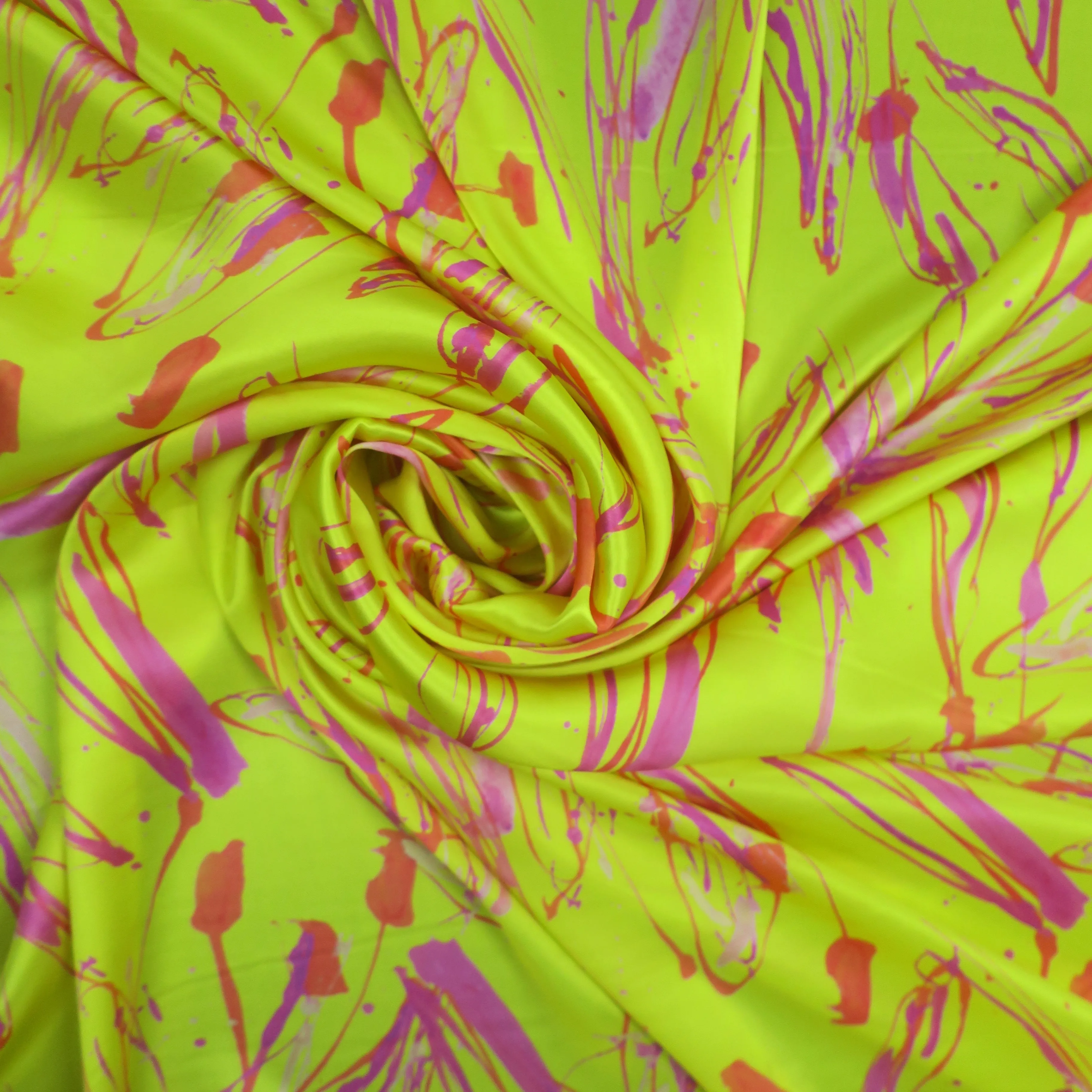 Abstract Splash Art Print on Blush Silk Charmeuse Fabric