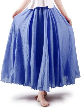 Aeslech Women's Bohemian Elastic Waist A Line Long Maxi Cotton Linen Skirt
