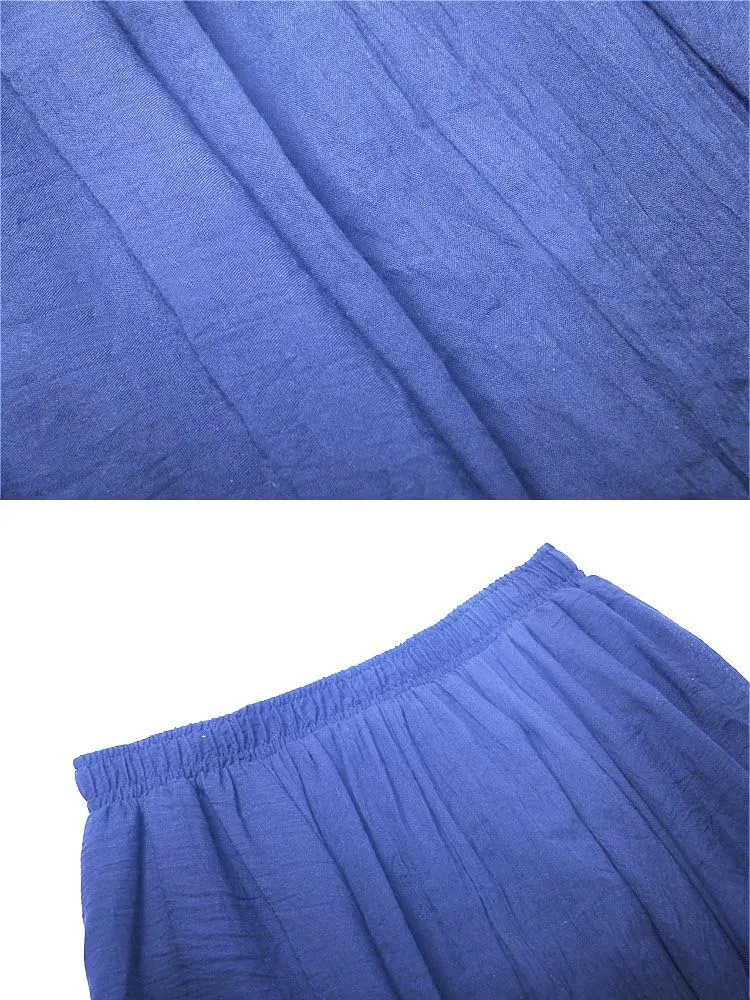 Aeslech Women's Bohemian Elastic Waist A Line Long Maxi Cotton Linen Skirt
