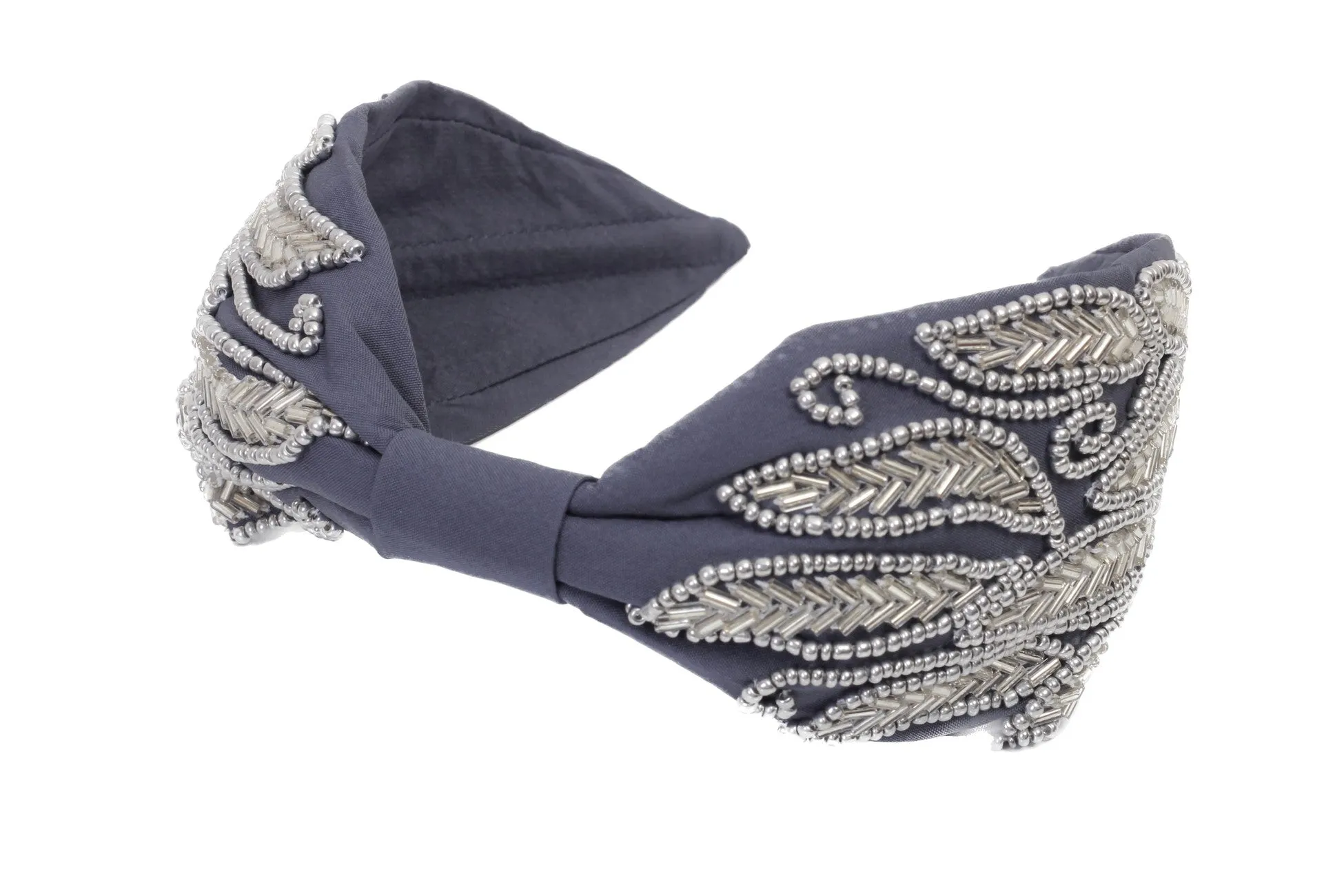 Agata Blue Bead Embroidered Women Headband
