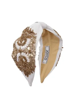 Agata White Bead Embroidered Women Headband