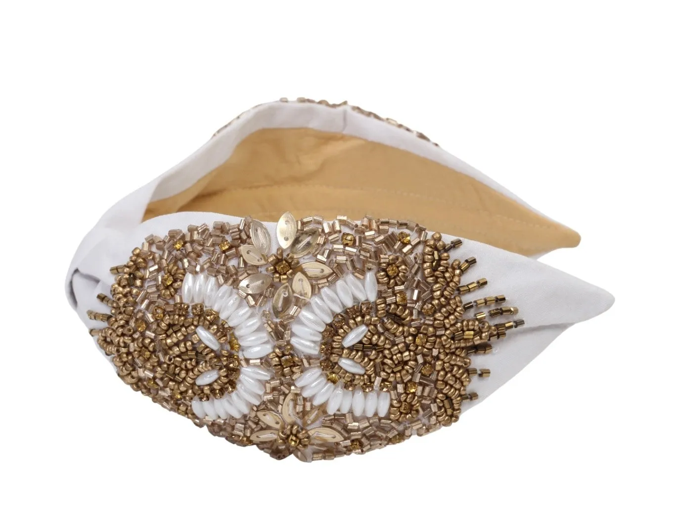 Agata White Bead Embroidered Women Headband