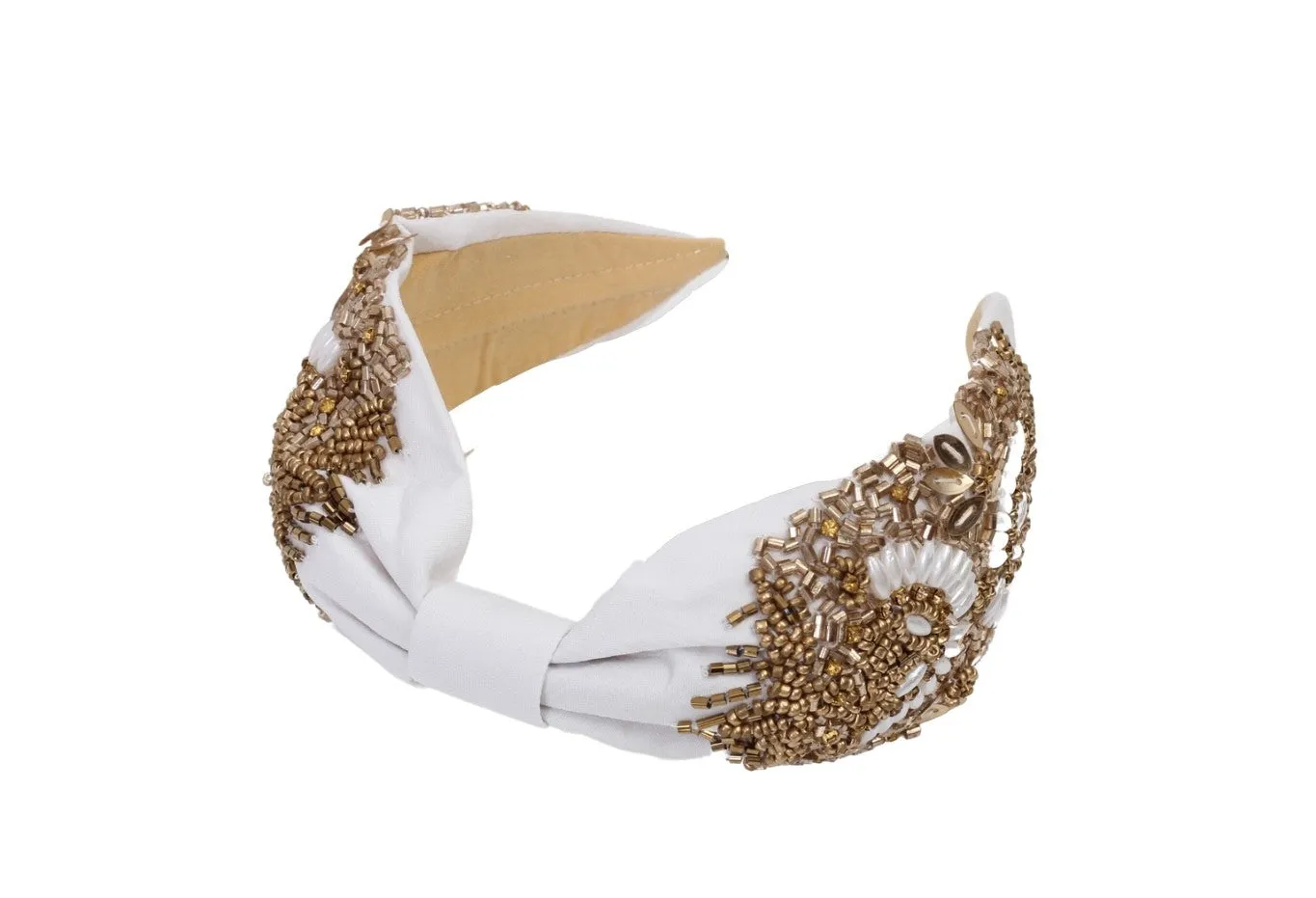 Agata White Bead Embroidered Women Headband