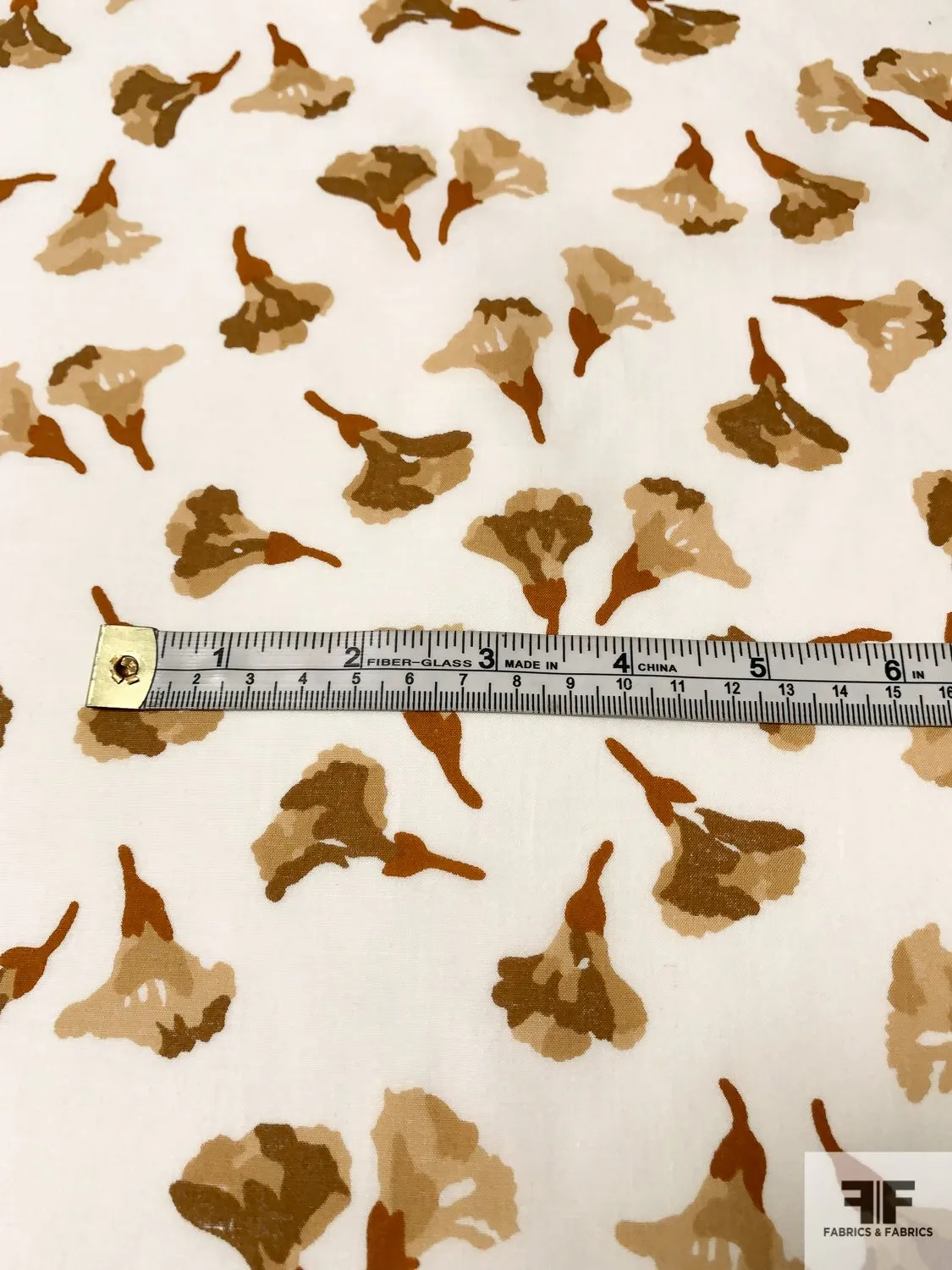 Airy Painterly Floral Printed Cotton Lawn - Caramel Brown / Tan / Off-White