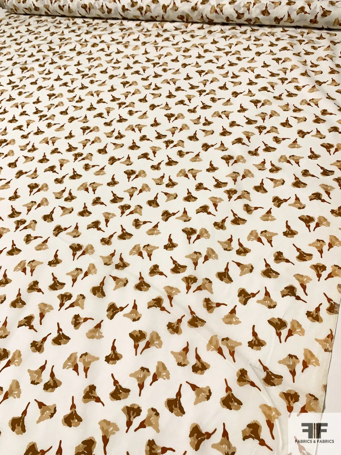 Airy Painterly Floral Printed Cotton Lawn - Caramel Brown / Tan / Off-White