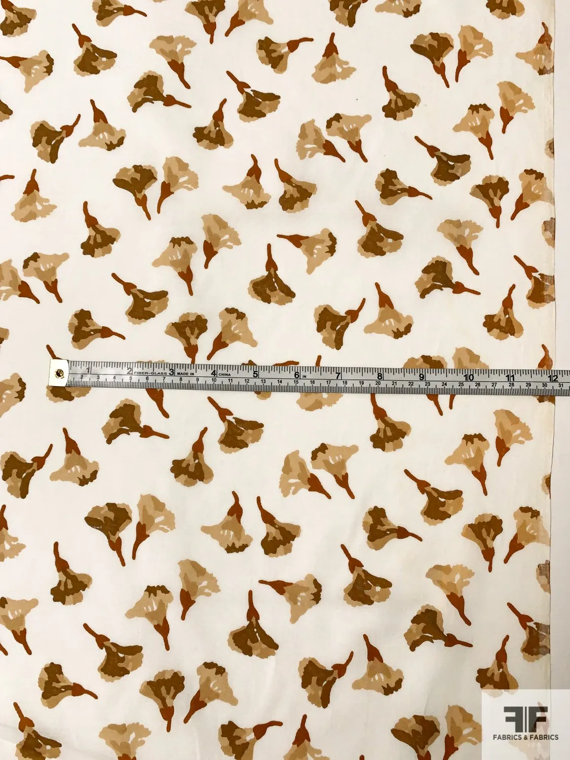Airy Painterly Floral Printed Cotton Lawn - Caramel Brown / Tan / Off-White