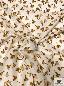 Airy Painterly Floral Printed Cotton Lawn - Caramel Brown / Tan / Off-White