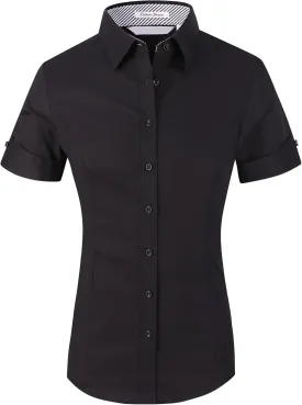 Alex Vando Womens Dress Shirts Wrinkle Free Solid Color Stretch Work Shirt