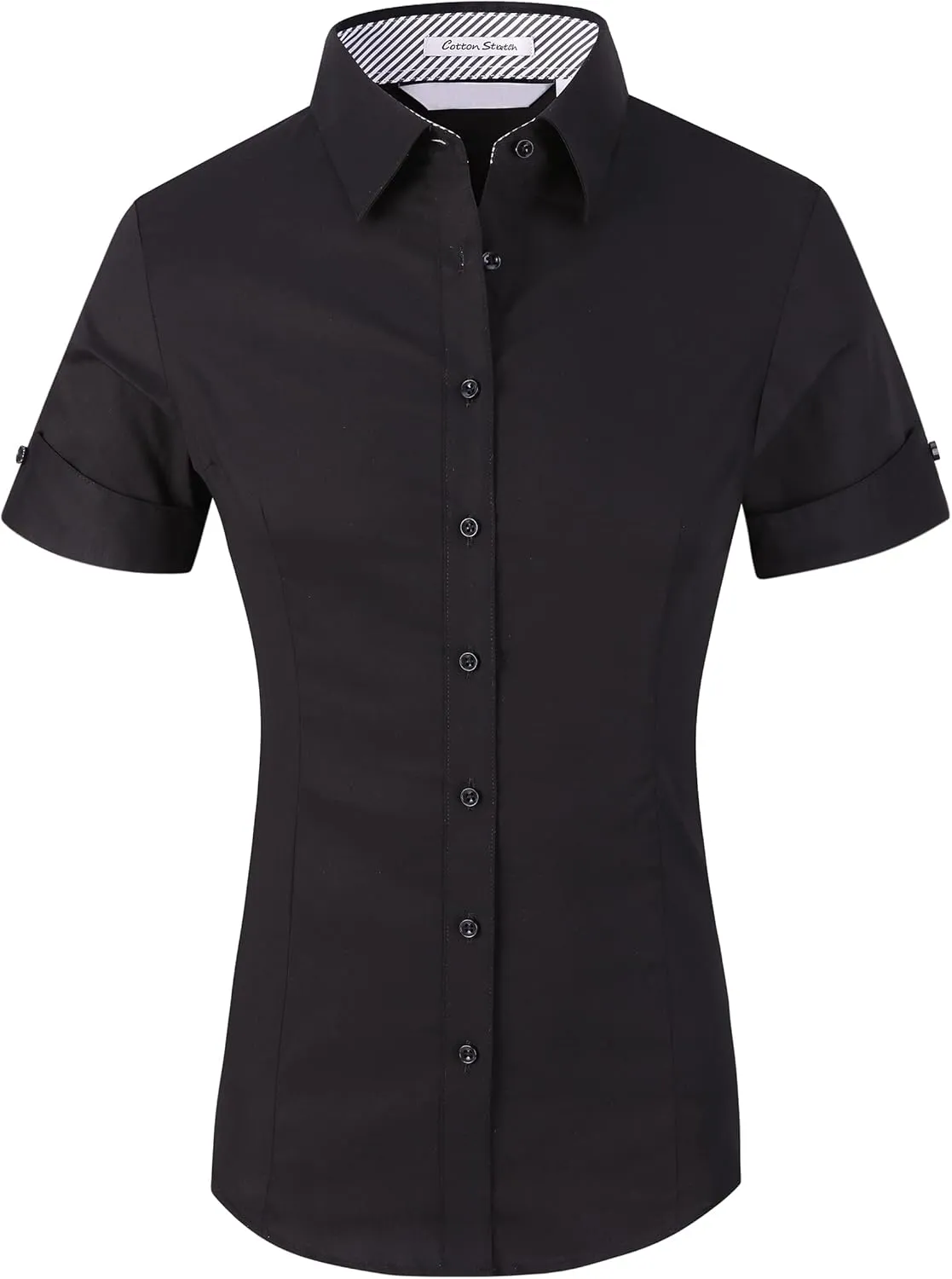 Alex Vando Womens Dress Shirts Wrinkle Free Solid Color Stretch Work Shirt