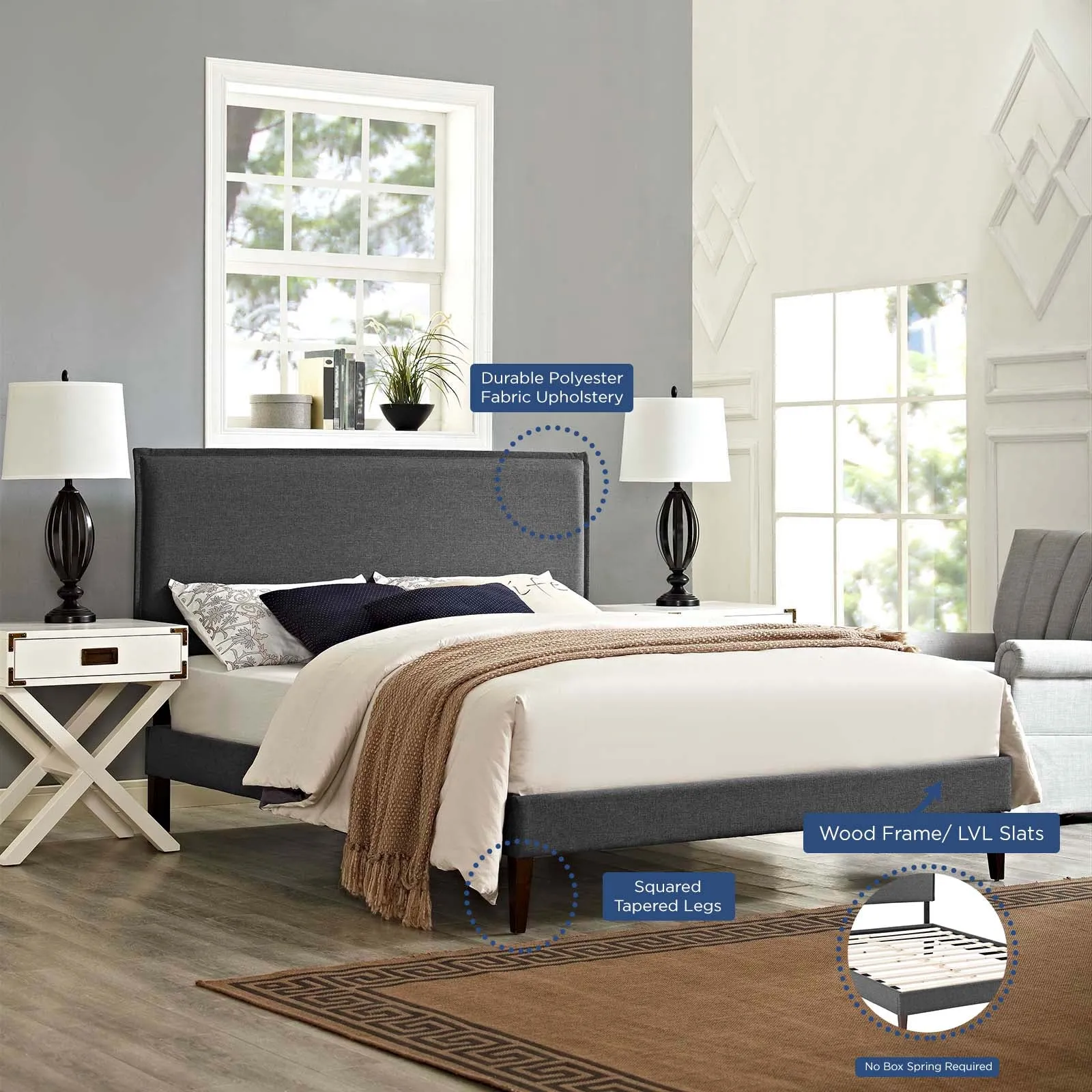 Amaris Fabric Platform Bed with Squared Tapered Legs by Modway