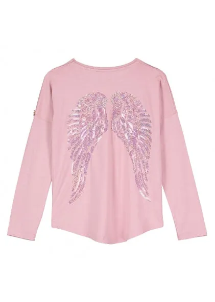 Angel's Face Girls Long Sleeve Slouch Wings Sequin Top - Vintage Pink