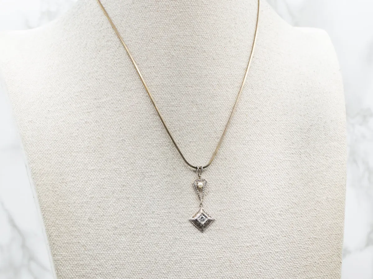 Antique Diamond and Pearl Lavalier Pendant