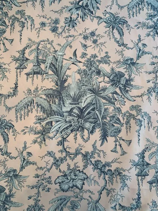 Antique Pavilion Floral Cotton Sheeting - Dusty Peach / Gravel Grey