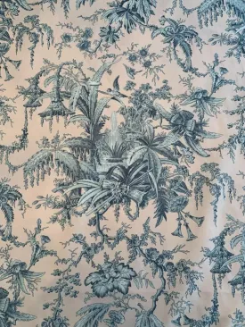 Antique Pavilion Floral Cotton Sheeting - Dusty Peach / Gravel Grey