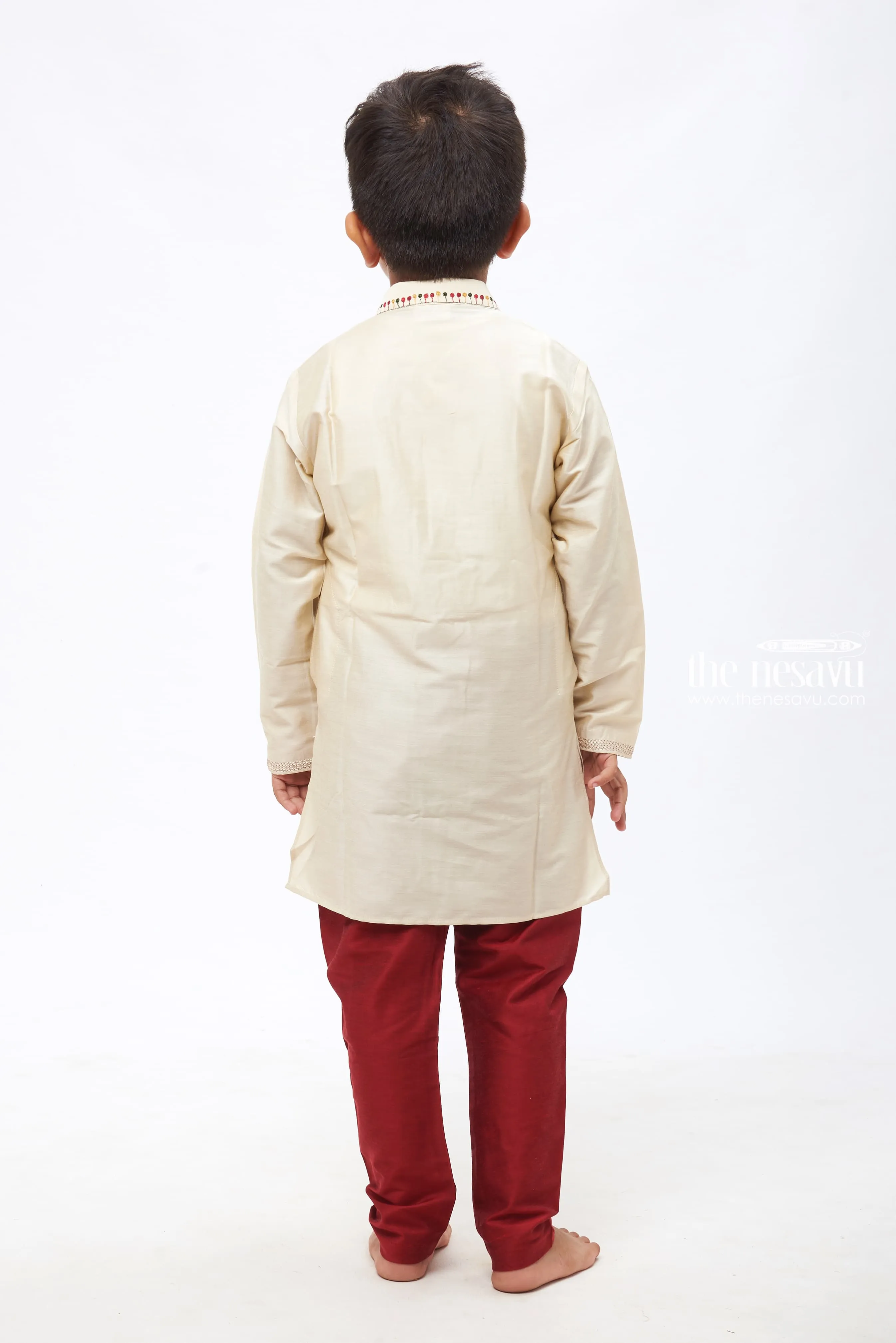 APA. Boys' Elegant Cream Kurta with Rich Maroon Pants - Classic Ethnic Set