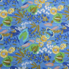 Aqua Anthurium on Cornflower Blue Ground Floral Printed Cotton Pierre Cardin Cottone