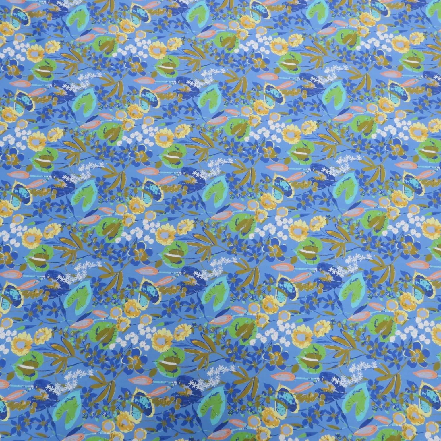 Aqua Anthurium on Cornflower Blue Ground Floral Printed Cotton Pierre Cardin Cottone