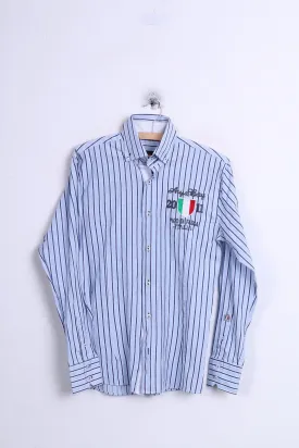 Arya Boy Mens Casual Shirt M Long Sleeve Blue Striped Button Down Collar