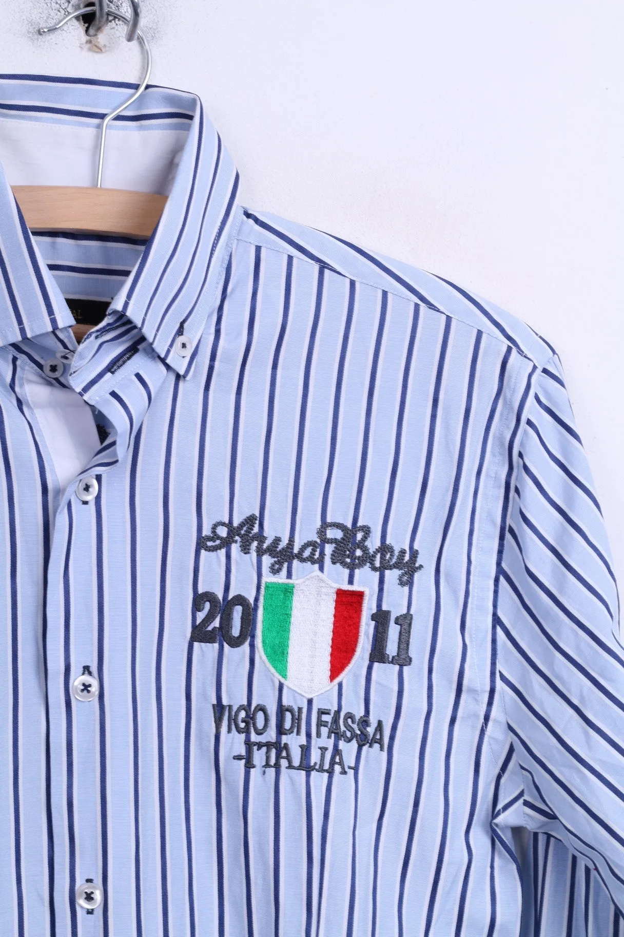 Arya Boy Mens Casual Shirt M Long Sleeve Blue Striped Button Down Collar