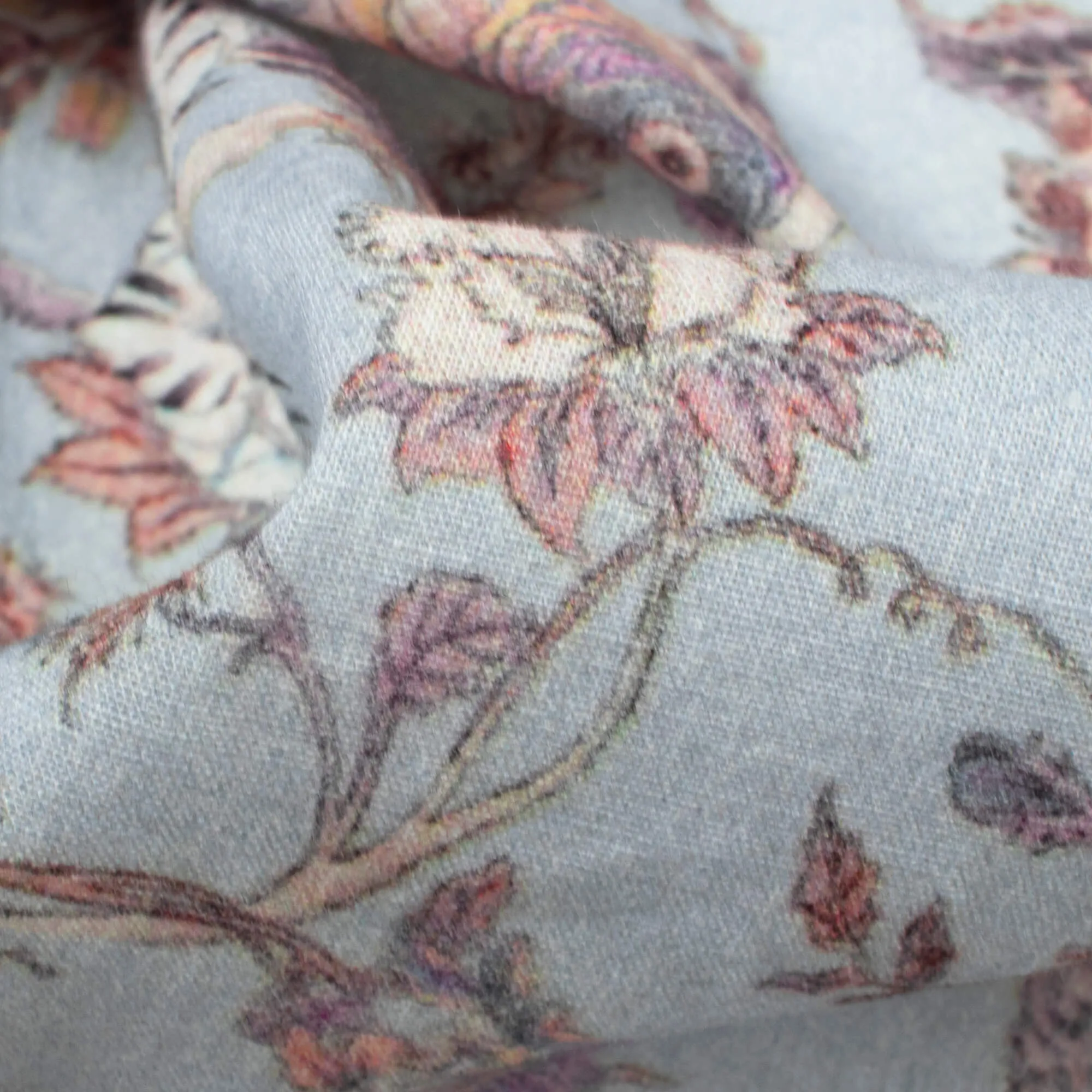 Baby Blue And Purple Floral Digital Print Cotton Cambric Fabric