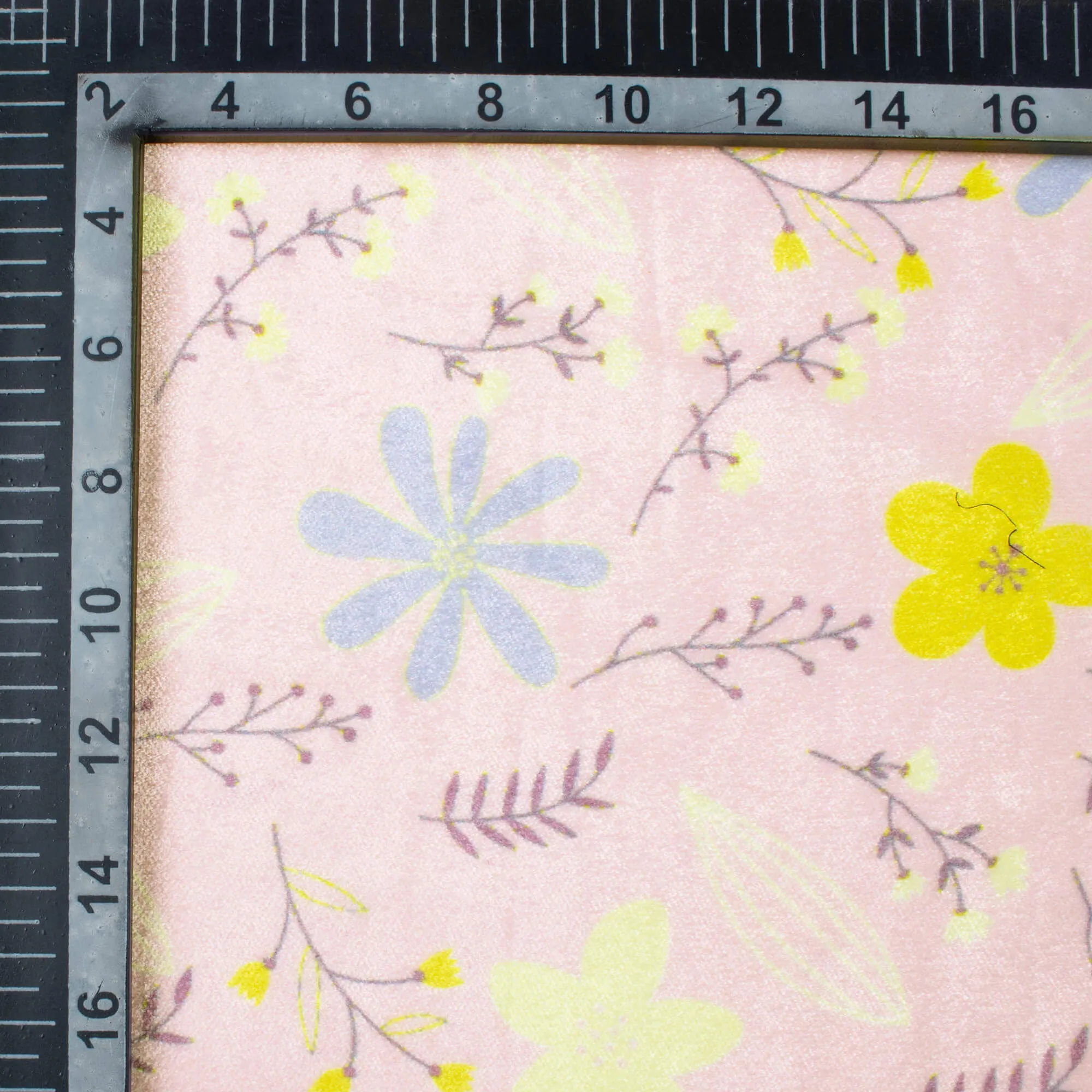 Baby Pink And Lemon Yellow Floral Pattern Digital Print Premium Velvet Fabric