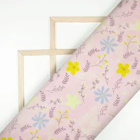 Baby Pink And Lemon Yellow Floral Pattern Digital Print Premium Velvet Fabric