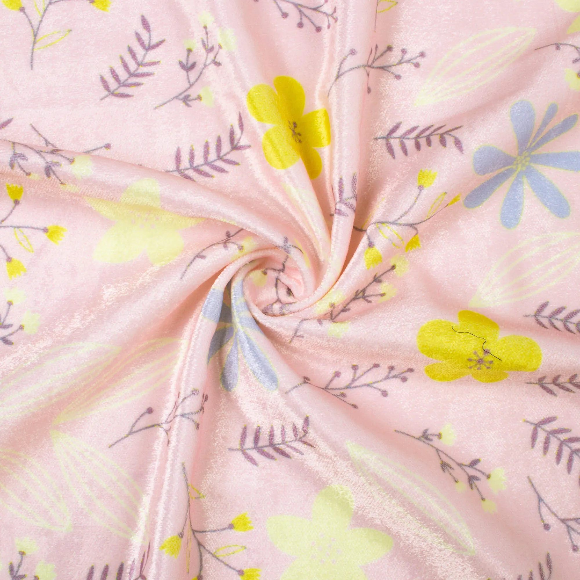 Baby Pink And Lemon Yellow Floral Pattern Digital Print Premium Velvet Fabric