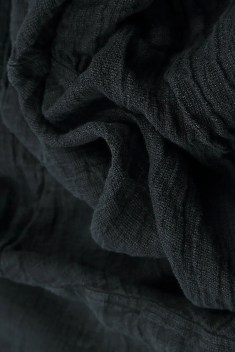 Balloon Long Sleeves Midnight Blue Mélange Linen Dress