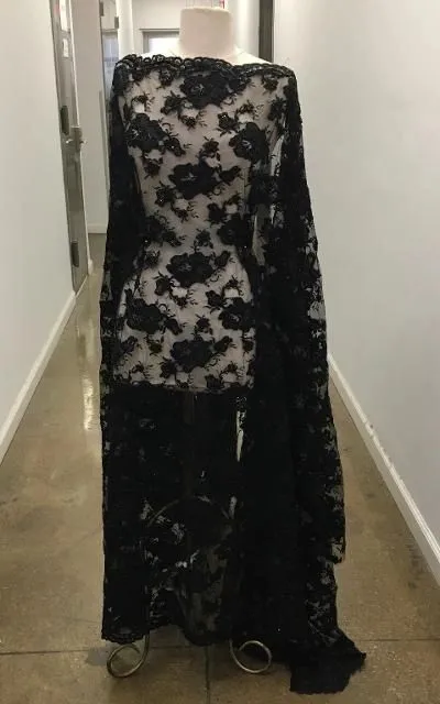 Beadead Floral Embroidery on Mesh- Black