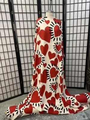 Beating Heart Linen Rayon: Black/Red/White