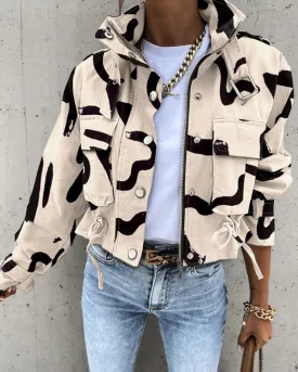 BerryBetty - Abstract Print Zip-Up Coat
