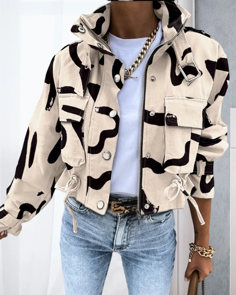 BerryBetty - Abstract Print Zip-Up Coat