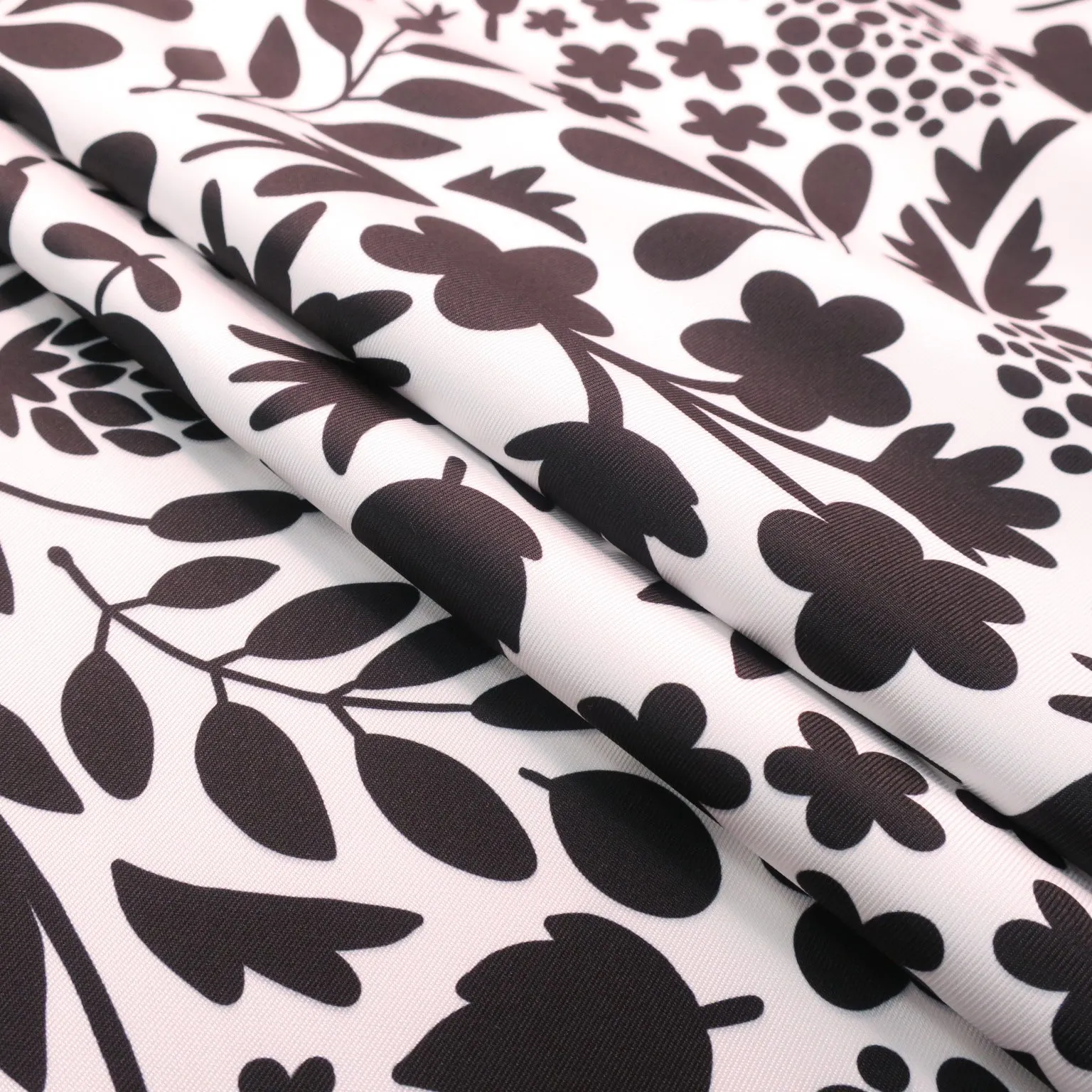 Black Abstract on White Printed Polyester Mikado Fabric