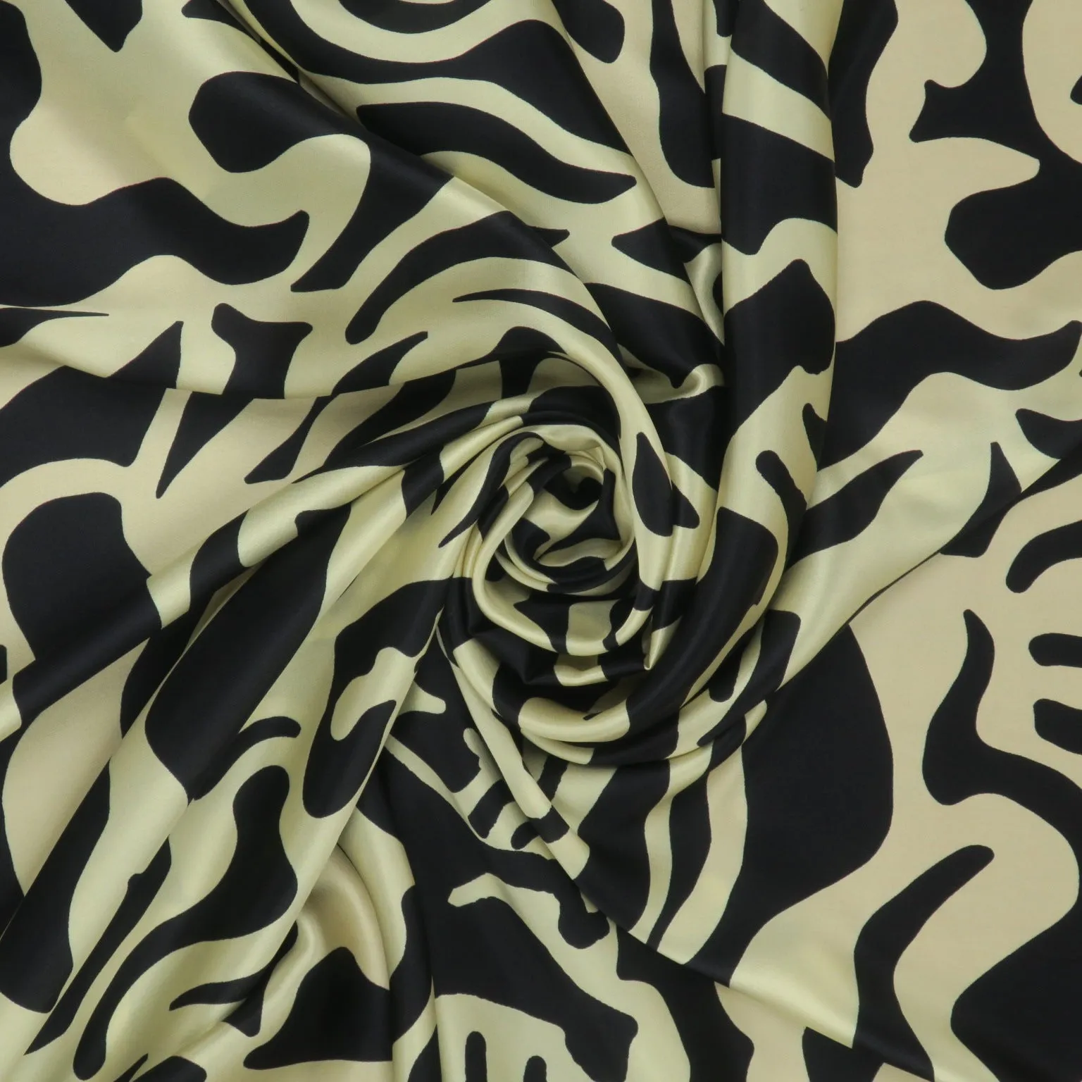 Black and White Abstract Printed Silk Charmeuse Fabric