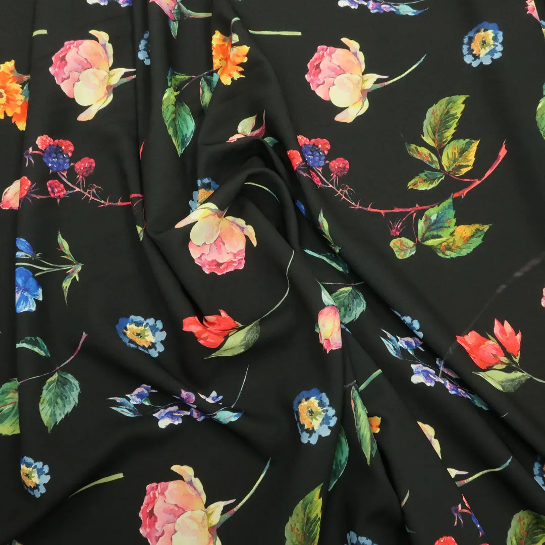 Black Background with Multicolored Floral Printed Fabric