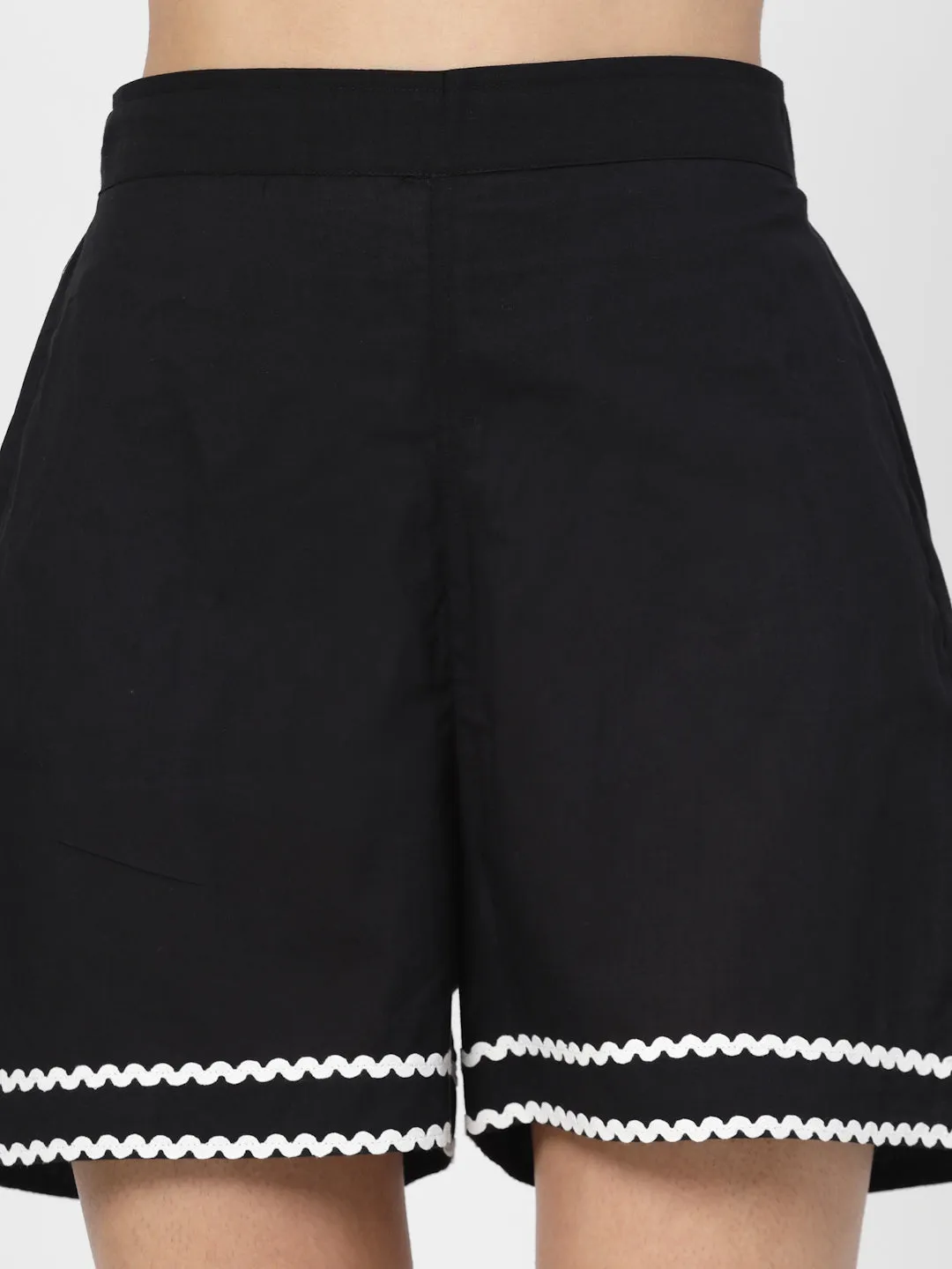 Black Cotton Top & Short With Lace Co-Ord Set