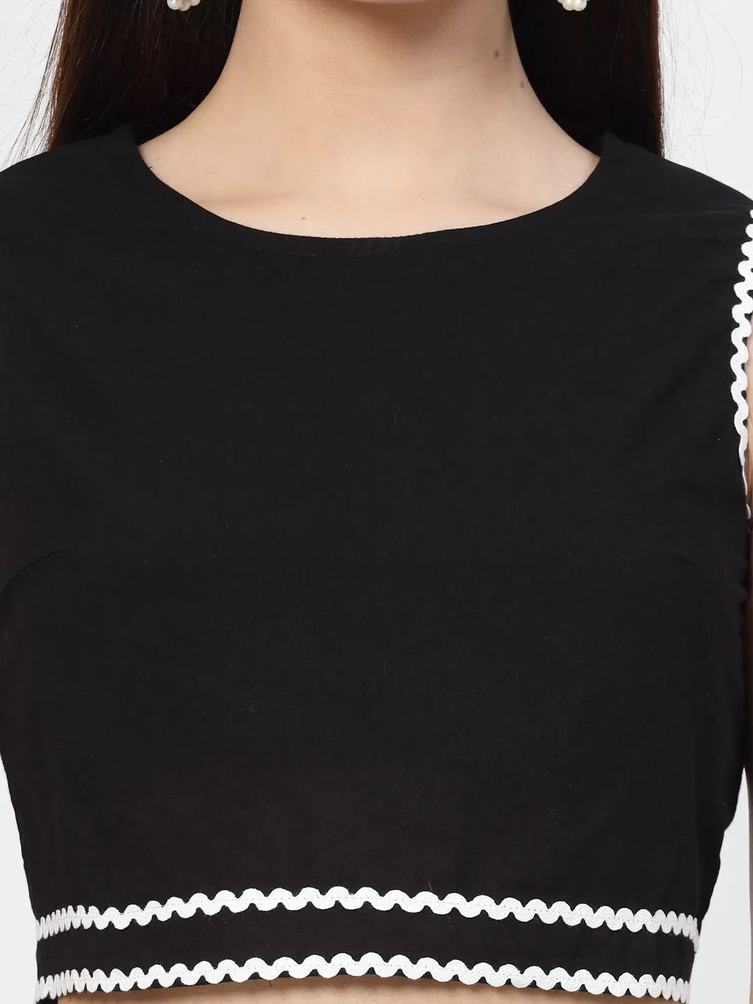 Black Cotton Top & Short With Lace Co-Ord Set