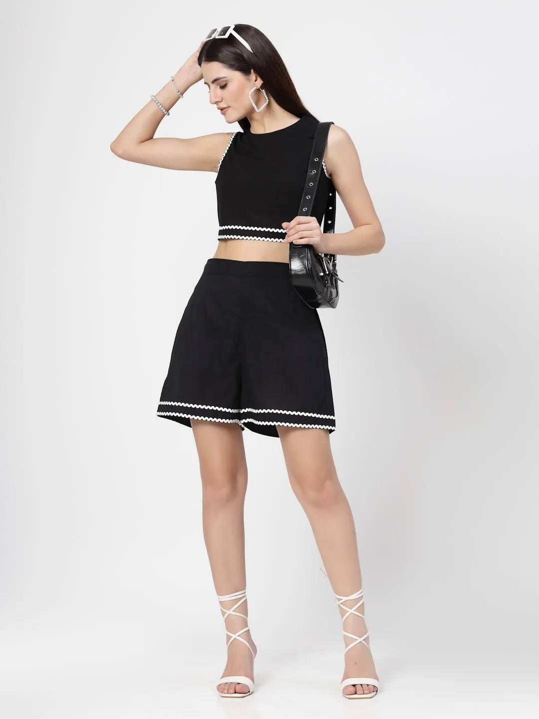 Black Cotton Top & Short With Lace Co-Ord Set