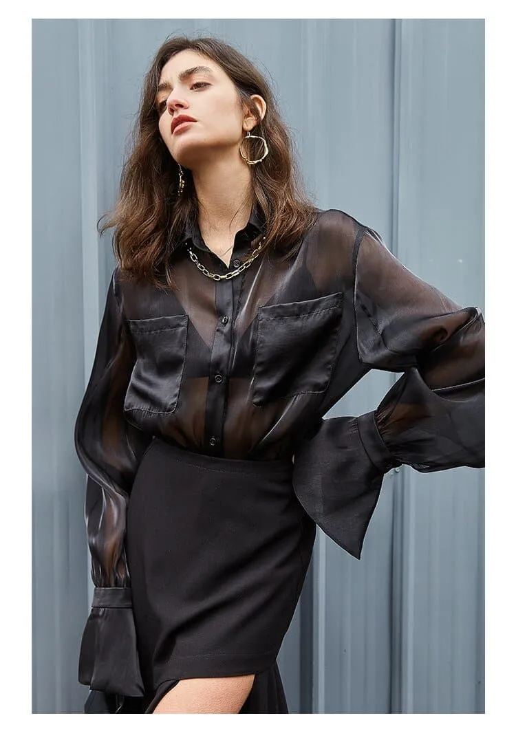 Black Gothic Organza Long Sleeve Blouse (Thin & Breathable) - Perfect Street Style by amyenjoylife