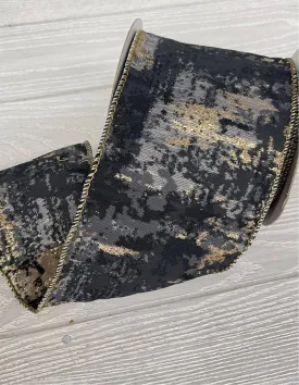 Black, gray, and champagne wired ribbon 4”