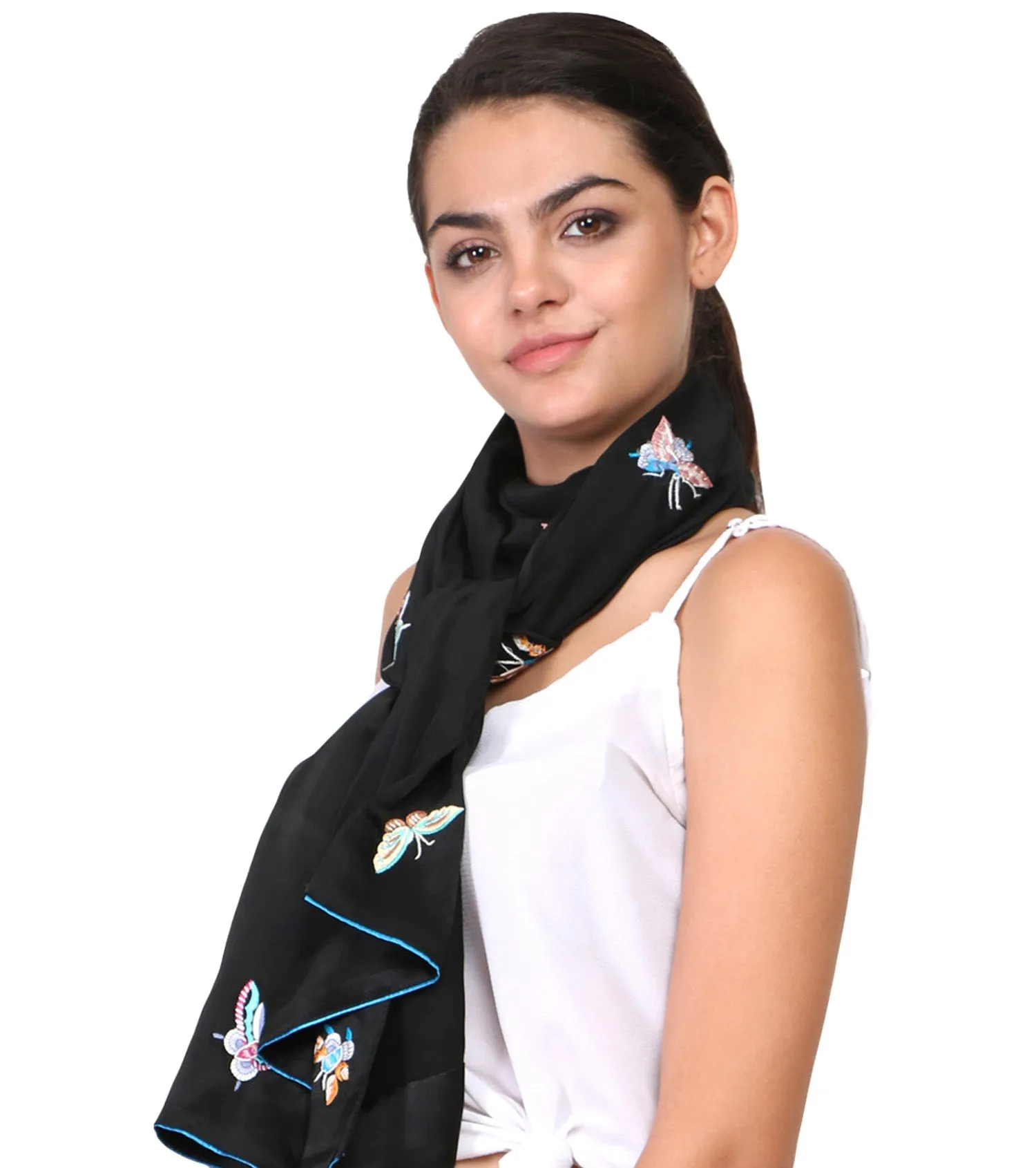 Black Rainbow Butterfly Parsi Hand Embroidery Stole