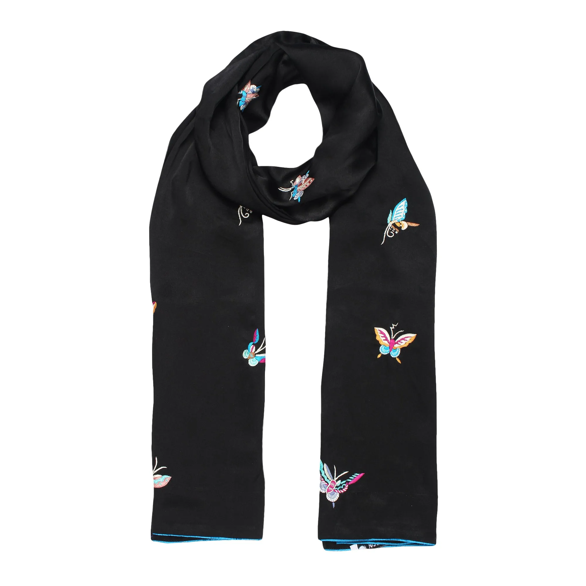 Black Rainbow Butterfly Parsi Hand Embroidery Stole