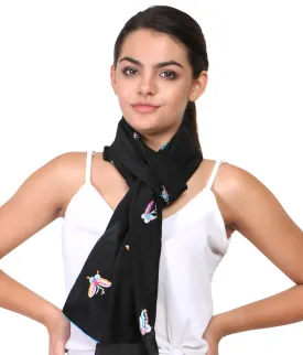 Black Rainbow Butterfly Parsi Hand Embroidery Stole