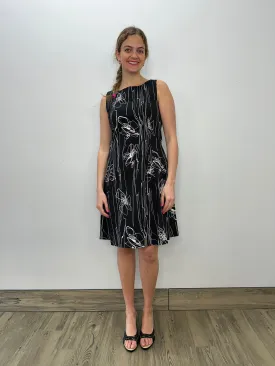 Black Scribbles Sleeveless Flared Dress