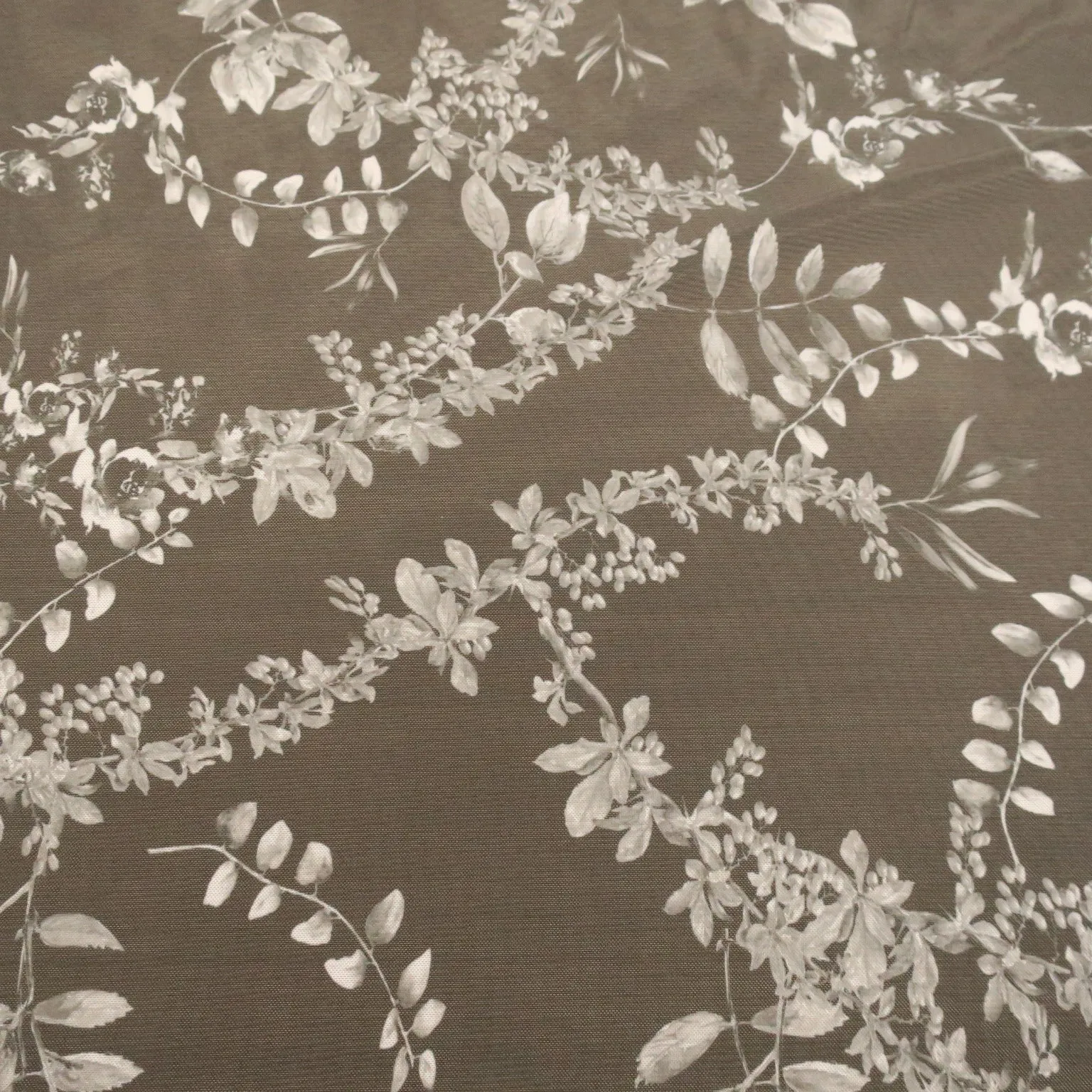 Black Stretch Netting with Floral Design Embroidered Tulle Fabric